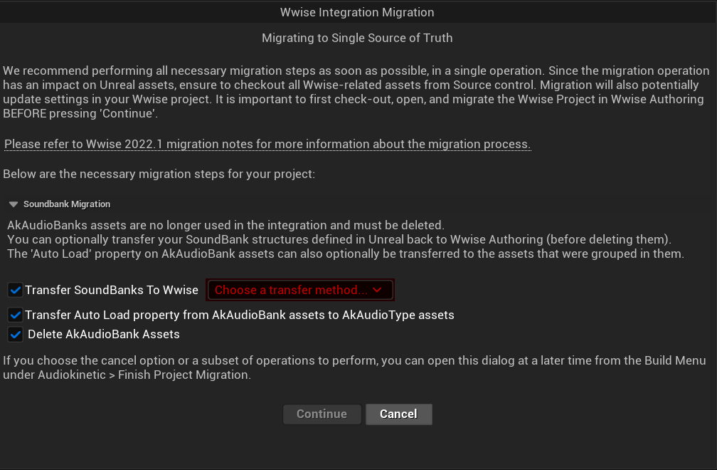 Screenshot of Wwise popup
