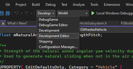 Select Development Editor build target