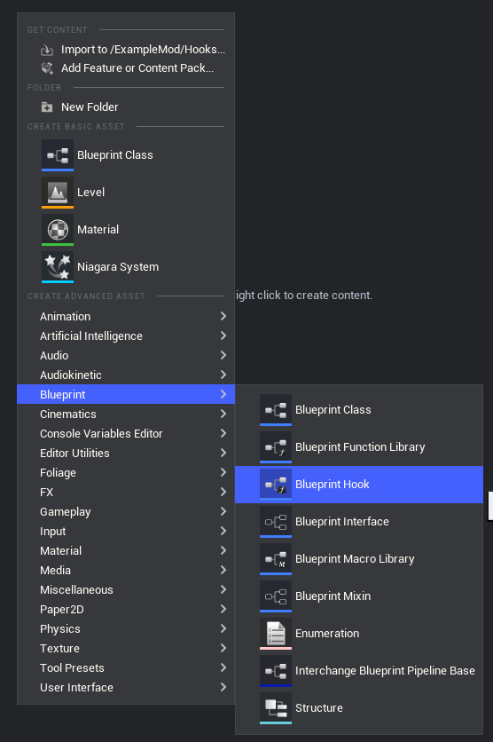 Create Blueprint Hook Asset