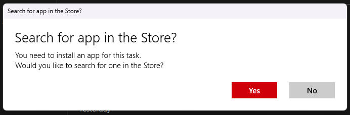 Windows 11 "Search for app in store?" popup for untrusted installers