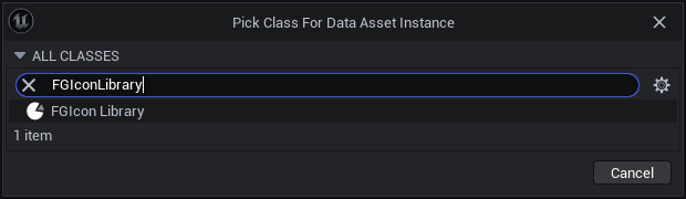 Screenshot of selecting Data Asset class