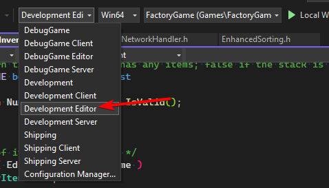 Select Development Editor build target