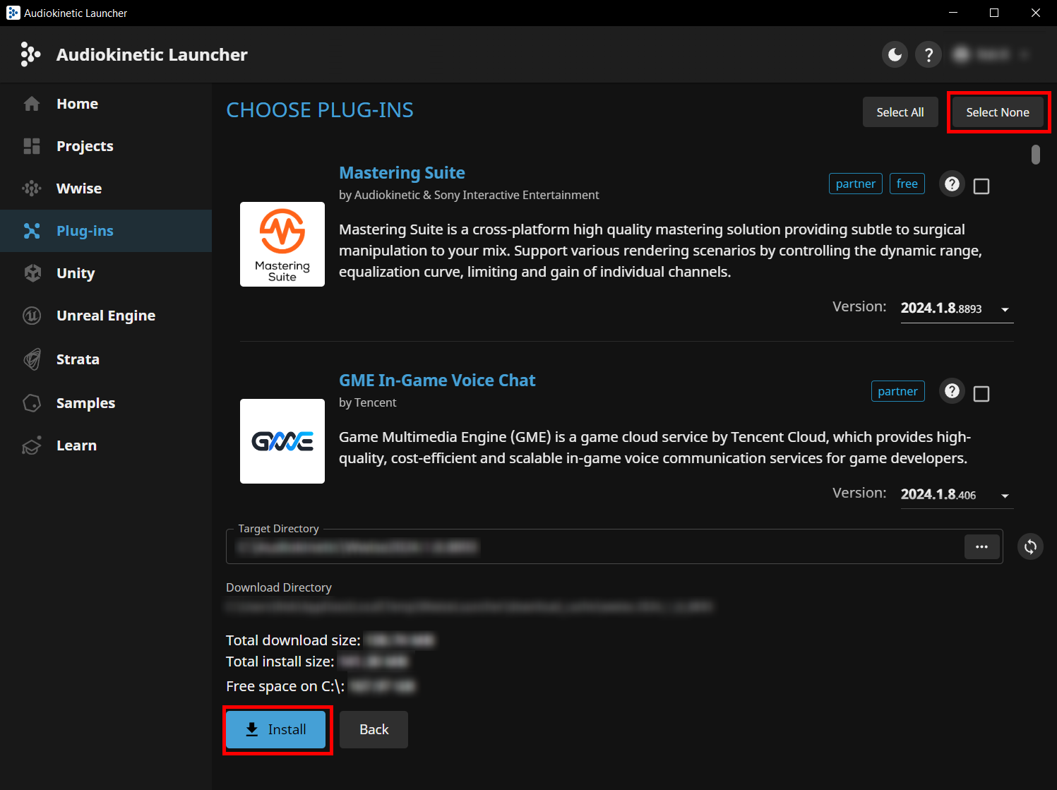 Do not select any Wwise plugins screenshot