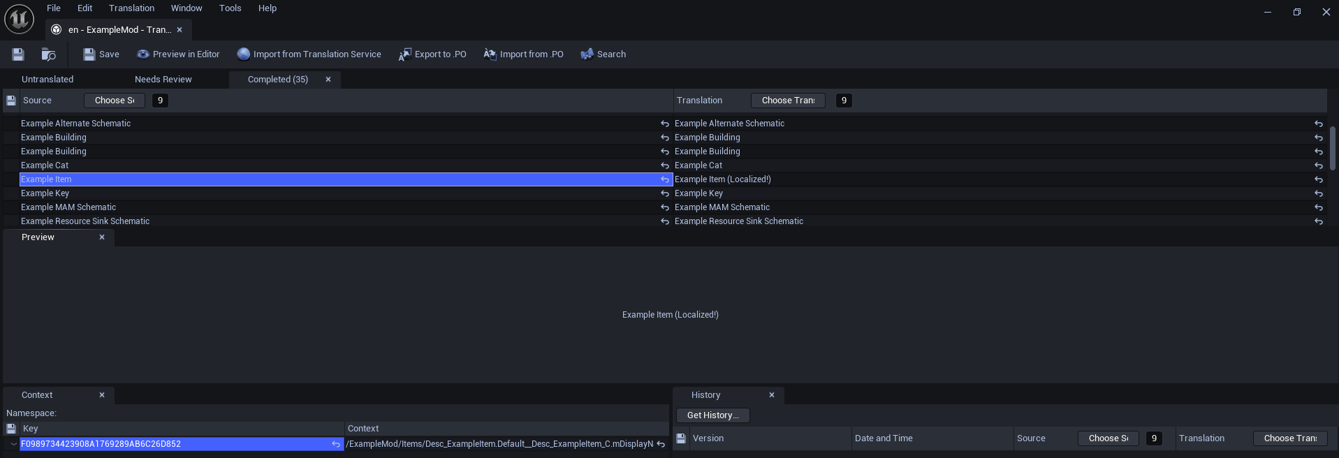 Editing translations in the editor