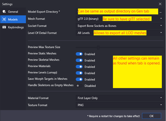 FModel Model Export Settings