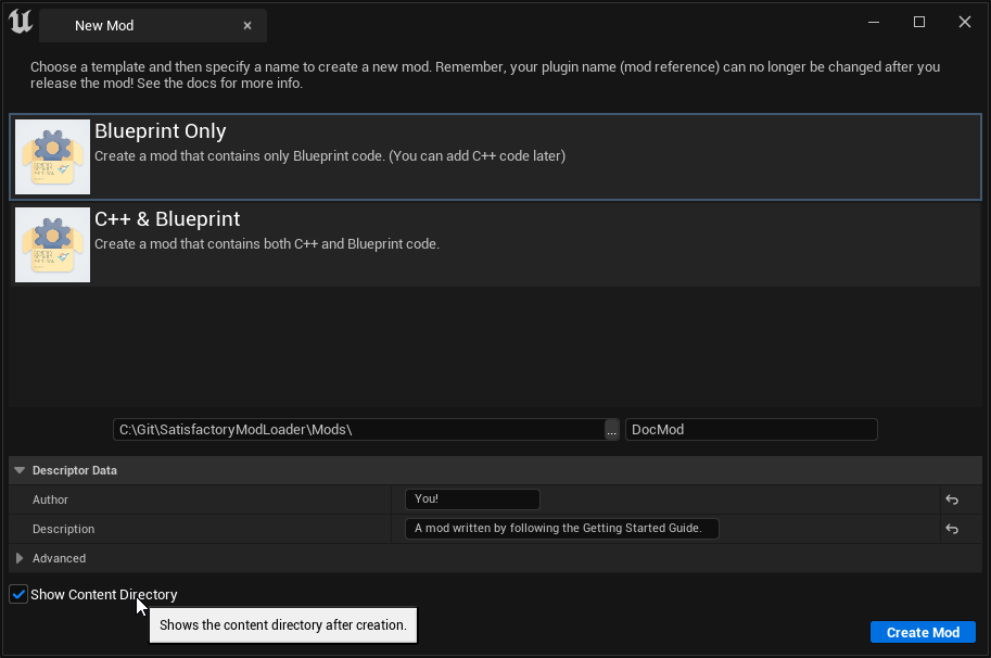 Create Mod screenshot